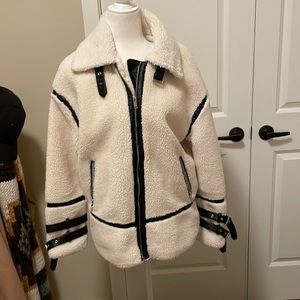 Copper rose cream and black sherpa jacket.